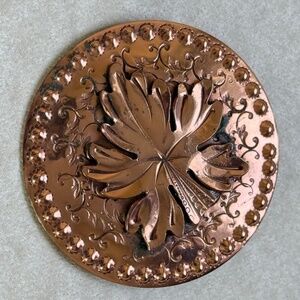 VINTAGE GRET BARKIN Signed Brooch Copper Hand Wrought Mid Century Leaf Floral